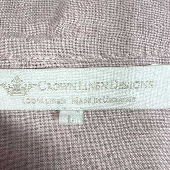 CROWN LINEN DESIGNS Size L SHIRT DRESS 100% Linen Made in Ukraine Mauve Pink - Picture 5 of 5